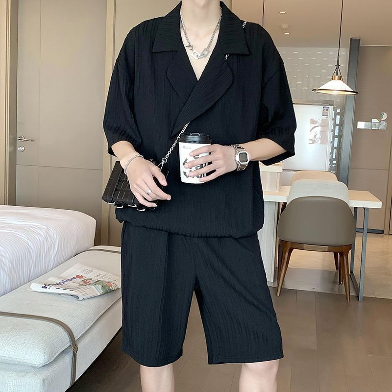 上下セット セットアップ シャツ ハーフパンツ 半袖 メンズ 夏 ルームウェア 部屋着 ゆったり 快適 無地 薄手 夏用 サマー おしゃれ メンズパジャマ 父の日YRDA1005