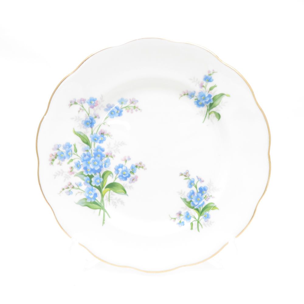 美品 ROYAL ALBERT ロイヤルアルバート 忘れな草 勿忘 フォーゲットミーノット ティーカップ＆ソーサー 16cmプレート 2点 トリオ 中皿 ケーキ デザート 紅茶 花 英国 SU8521K 