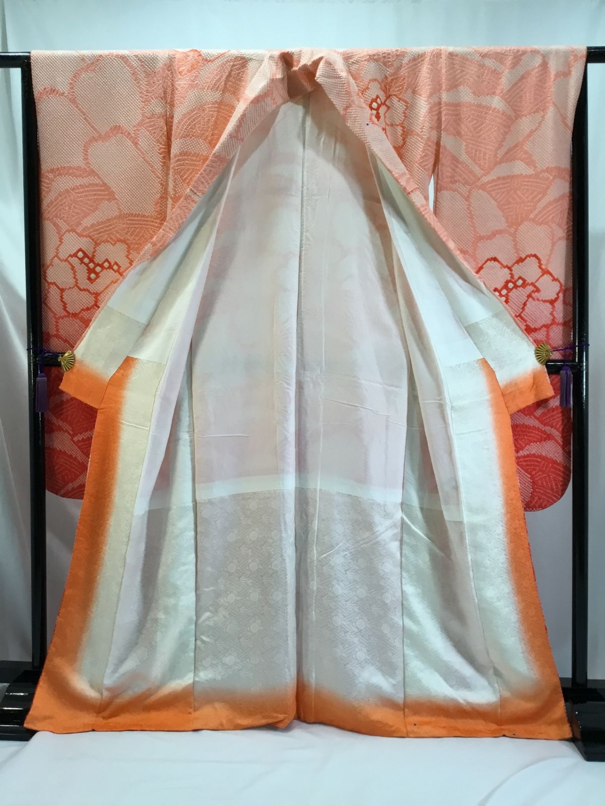 振袖/美品/正絹/総絞り/オレンジ/仕立上がり/適応身長152～158㎝/7211