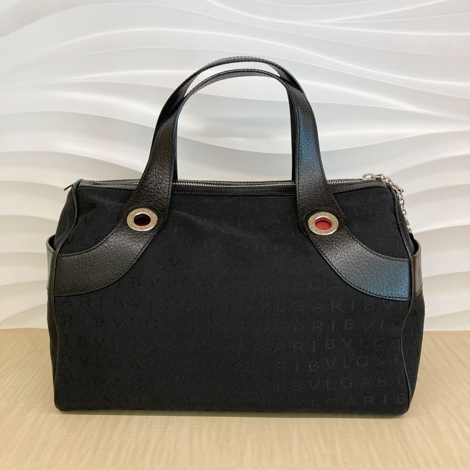 BVLGARI ブルガリ ロゴマニア ミニボストンバッグ ハンドバッグ キャンバス レザー ブラック 黒 PAWNSHOPRiZ パウンショップリズ