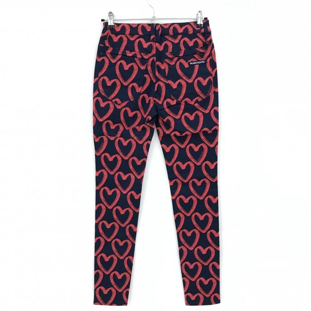 パーリーゲイツ パンツ ネイビー×レッド ハート柄 ロゴ刺しゅう レディース 0 S ゴルフウェア PEARLY GATES