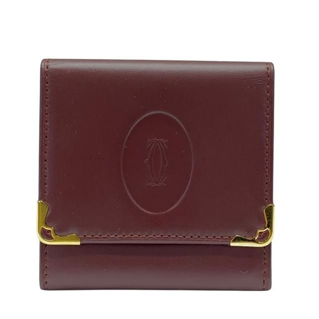 Cartier カルティエ マストライン コインケース 小銭入れ コンパクトウォレット ミニ財布 スクエア ロゴ レザー ボルドー