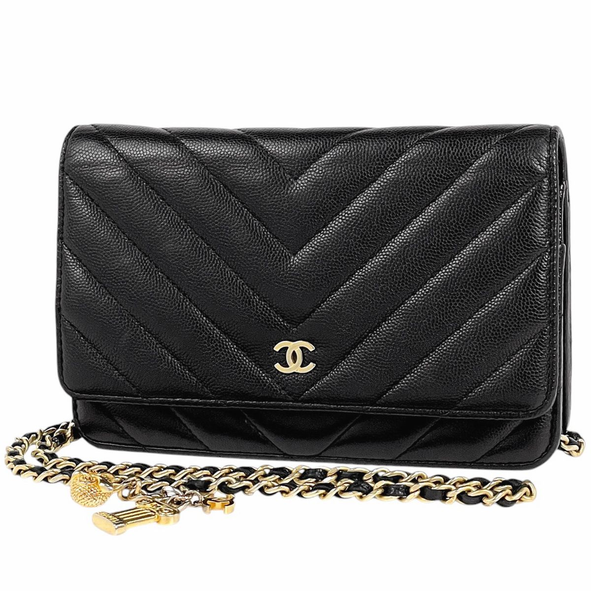 【激レア】CHANEL Vステッチ　チェーンウォレット 激レア】CHANEL Vステッチチェーンウォレット