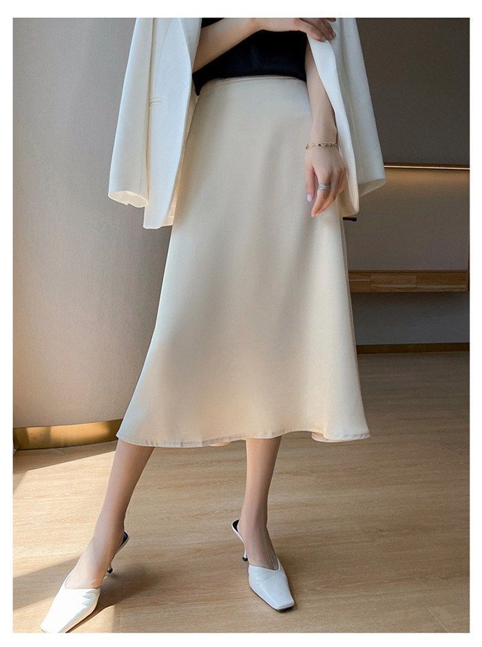 光沢 ロング丈 サテンスカート レディース ハイウエスト 光沢 無地 aライン フ スカート 夏 膝丈 シルク風 涼しい おしゃれ 着痩せ リゾート 普段着 お出かけ 通勤 二次会qitong08 SIROKUMA-CORPORATION_COM