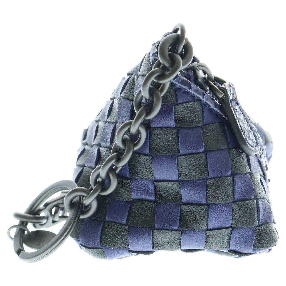  BOTTEGA VENETA ボッテガヴェネタ ミニポーチ バッグチャーム 小物入れ キーリング ブルー×ブラック カーフ-パイソン その他 その他