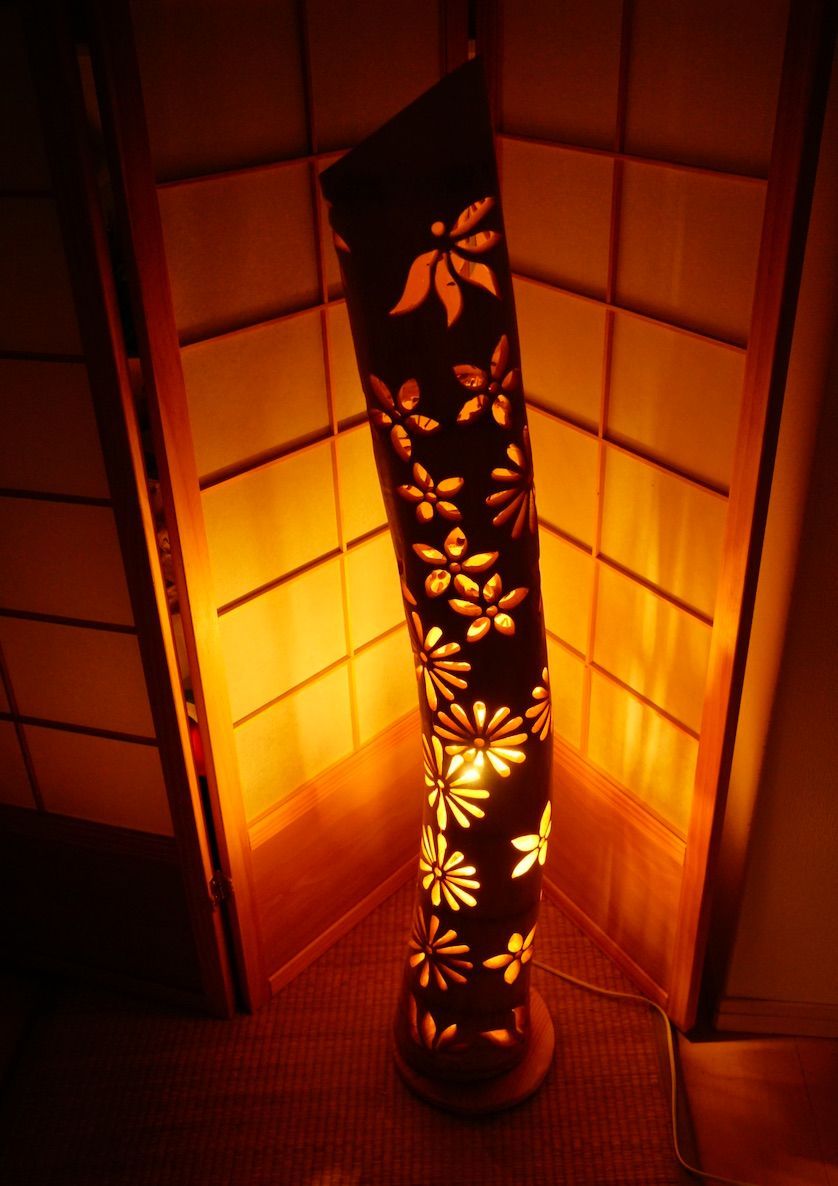 希少曲がり竹全面彫竹灯り・竹あかり・竹灯籠 ～～ 癒しの灯り 華日