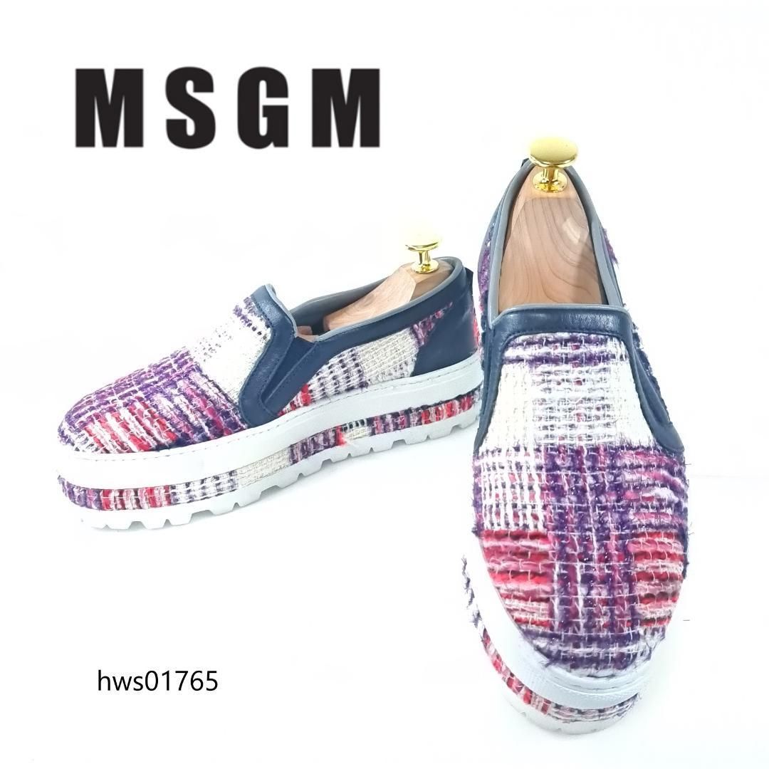 MSGM スニーカー スリッポン ツイード 35 マルチカラー 厚底 チェック 