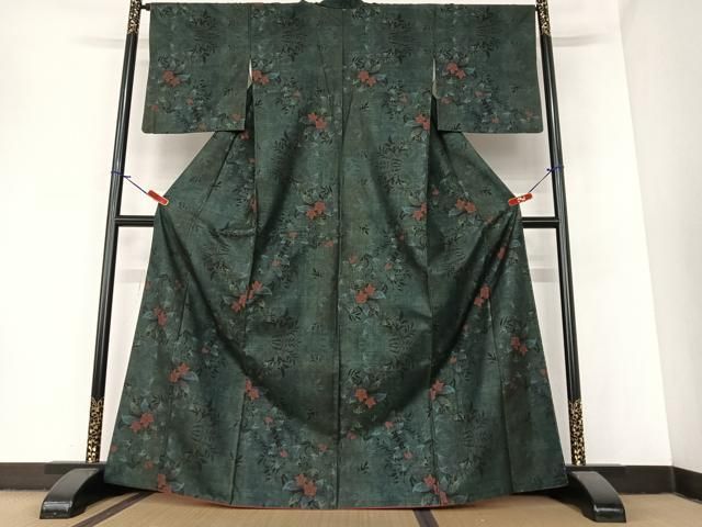 平和屋着物 本場大島紬 カタス7マルキ 枝花文 正絹 AABA0266zg