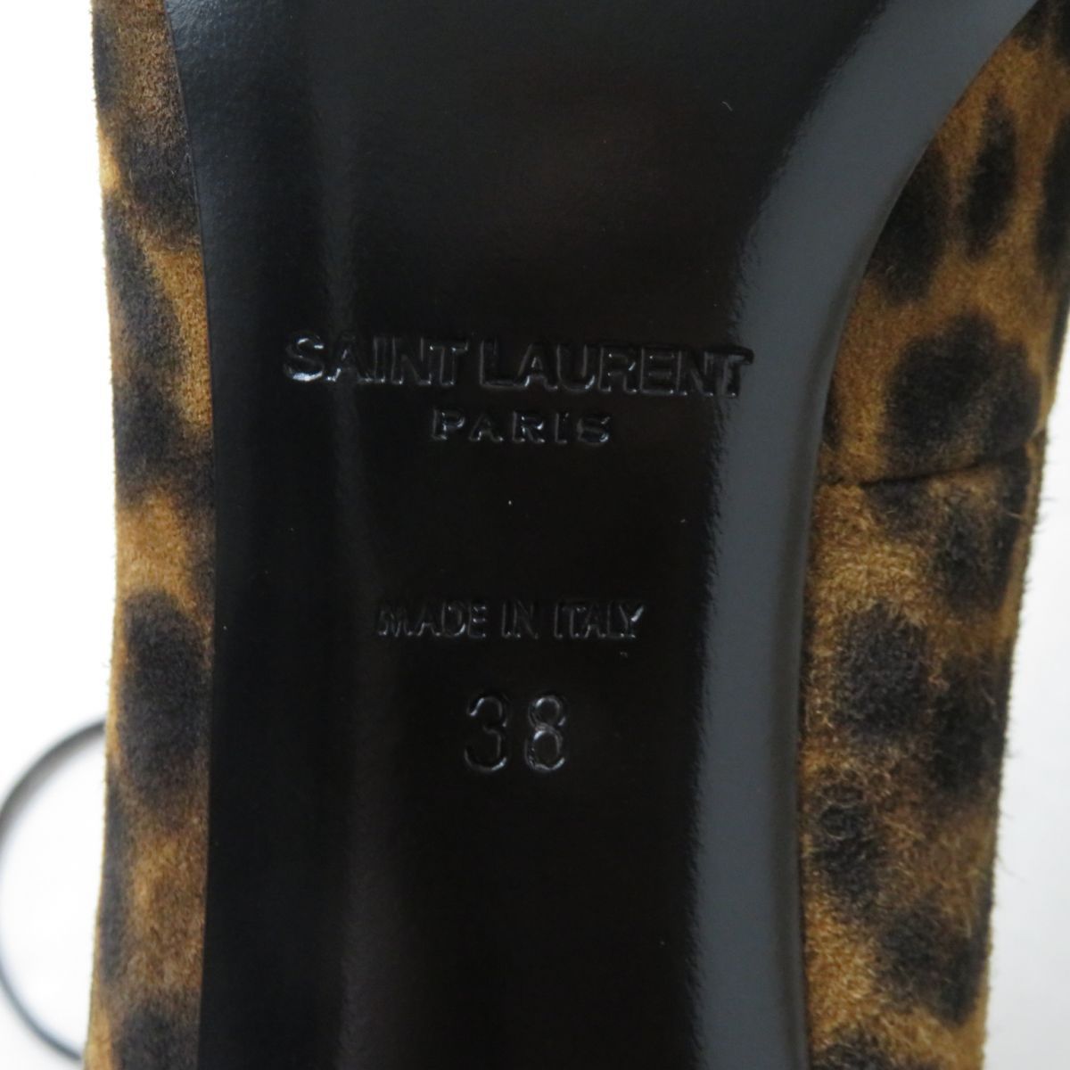 未使用品★SAINT LAURENT PARIS サンローランパリ レオパード柄 ポインテッドトゥ レースアップ ショートブーツ 茶 38 伊製  保管袋付き