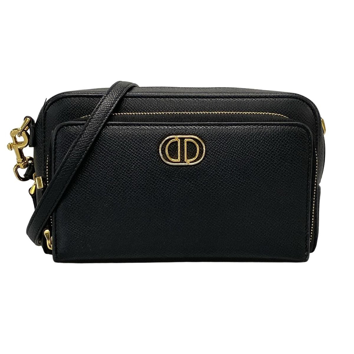 DIOR|ChristianDior ディオール|クリスチャンディオール ショルダーバッグ ディオールカロ ダブルポーチ S7431UBAE 黒 レザー