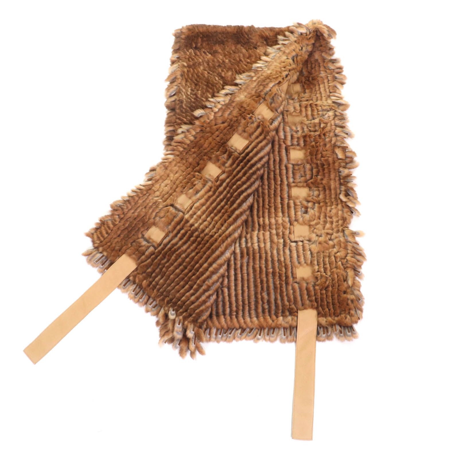 美品☆FENDI フェンディ ラパンファー レザー使い 大判 マフラー  