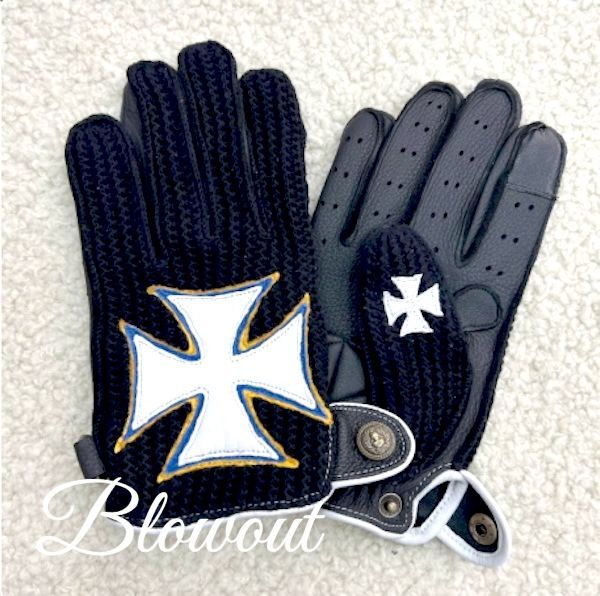 Blowout クロス レザーグローブ 本革 皮 鹿皮 ディアスキン 手袋 ハーレー バイカー