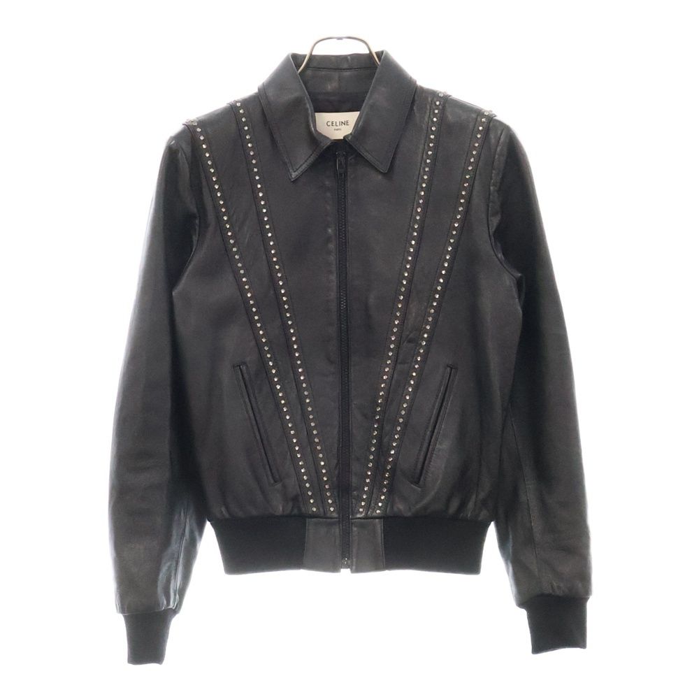 CELINE セリーヌ 19SS Rhinestone Lambskin Leather Jacket ラインストーンソフトラムスキンシングルレザージャケット 2E195291D