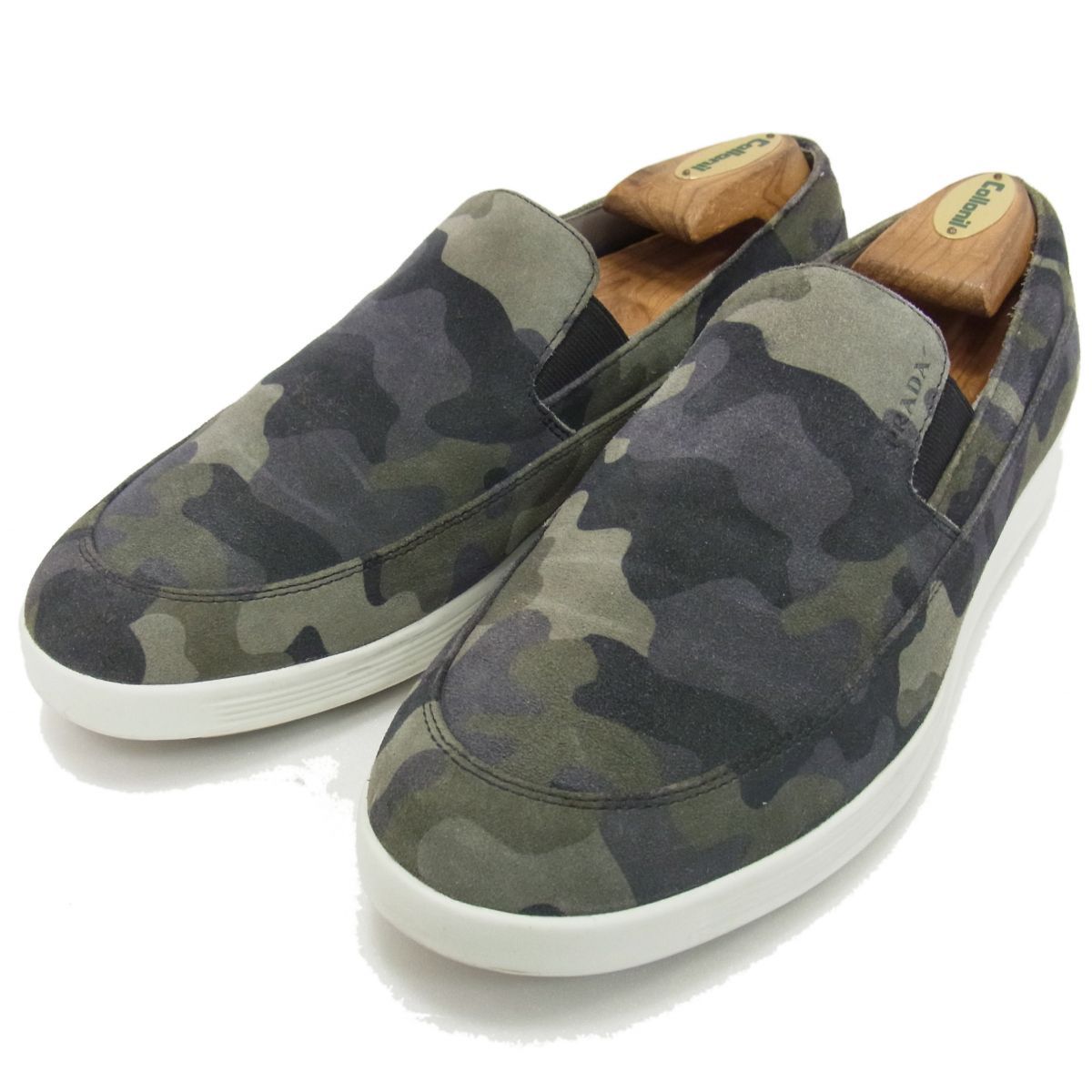 定価7万円 PRADA プラダ カモフラ柄 スリッポン シューズ ローカット スエードレザー 迷彩柄 メンズ 4D 2837 靴