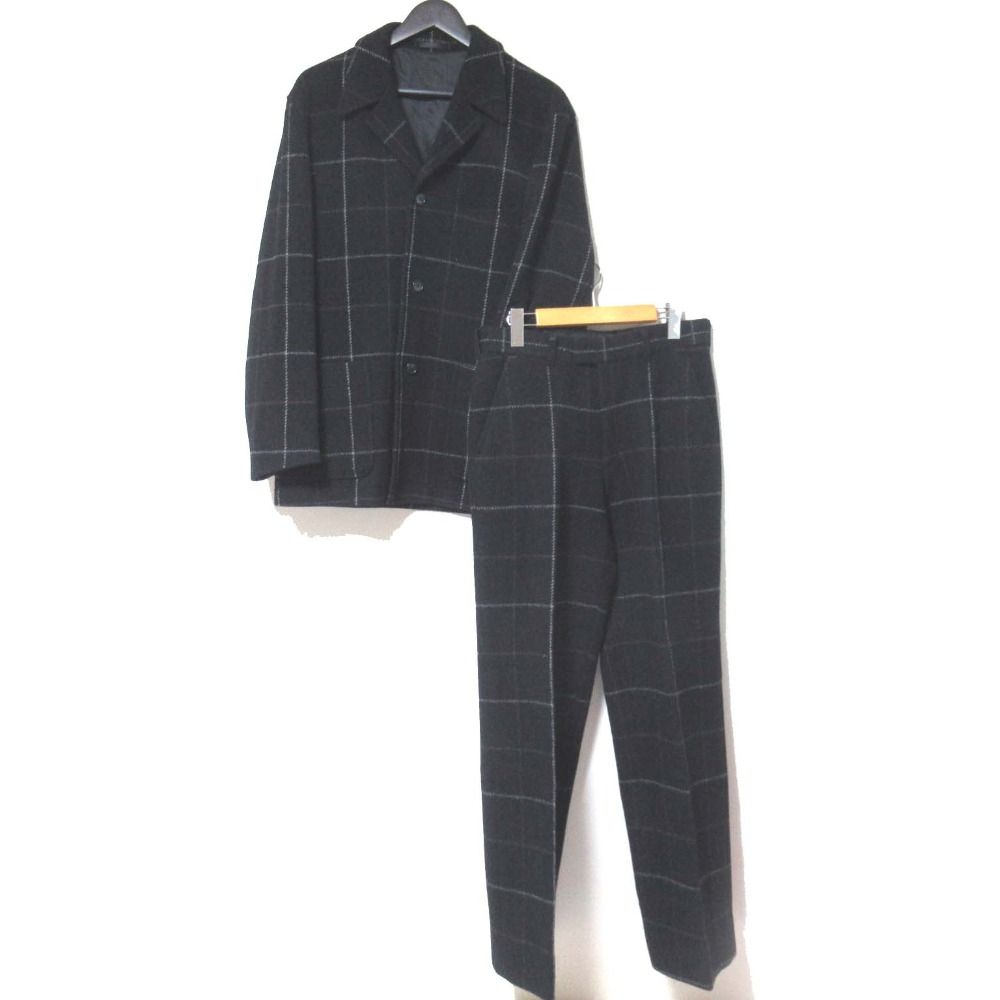Paul Smith ポールスミス ウィンドウペン ウール テーラードジャケット スラックスパンツ スーツ セットアップ M 31 ブラック メンズ 古着