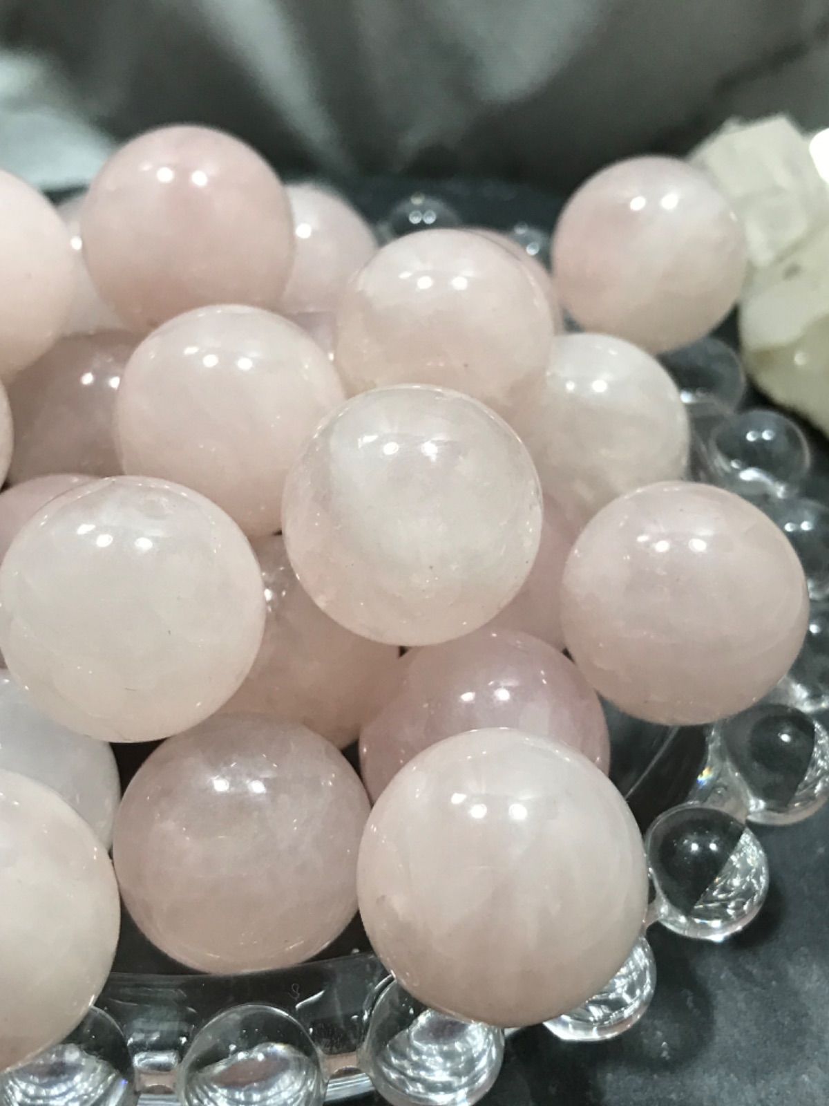 16 mm玉 紅水晶 ローズクォーツ 1 mm穴パーツ