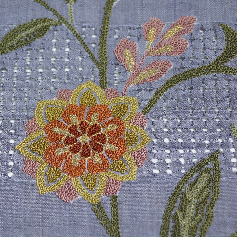 名古屋帯 相良刺繍 スワトウ刺繍 エ霞に唐花模様 お太鼓柄 紬地 刺繍 汕頭 【送料無料 中古 名古屋帯 リサイクル 名古屋帯 おしゃれ 名古屋帯  リサイクル 名古屋帯 中古 名古屋帯 カジュアル 名古屋帯 リサイクル着物 帯 リサイクル 名古屋 帯 正絹 】 - メルカリ