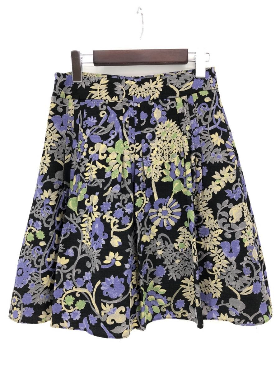 green label relaxing グリーンレーベルリラクシング ユナイテッドアローズ 花柄 Aライン 台形 スカート  size38/黒×紫×黄×緑 ■◇ レディース