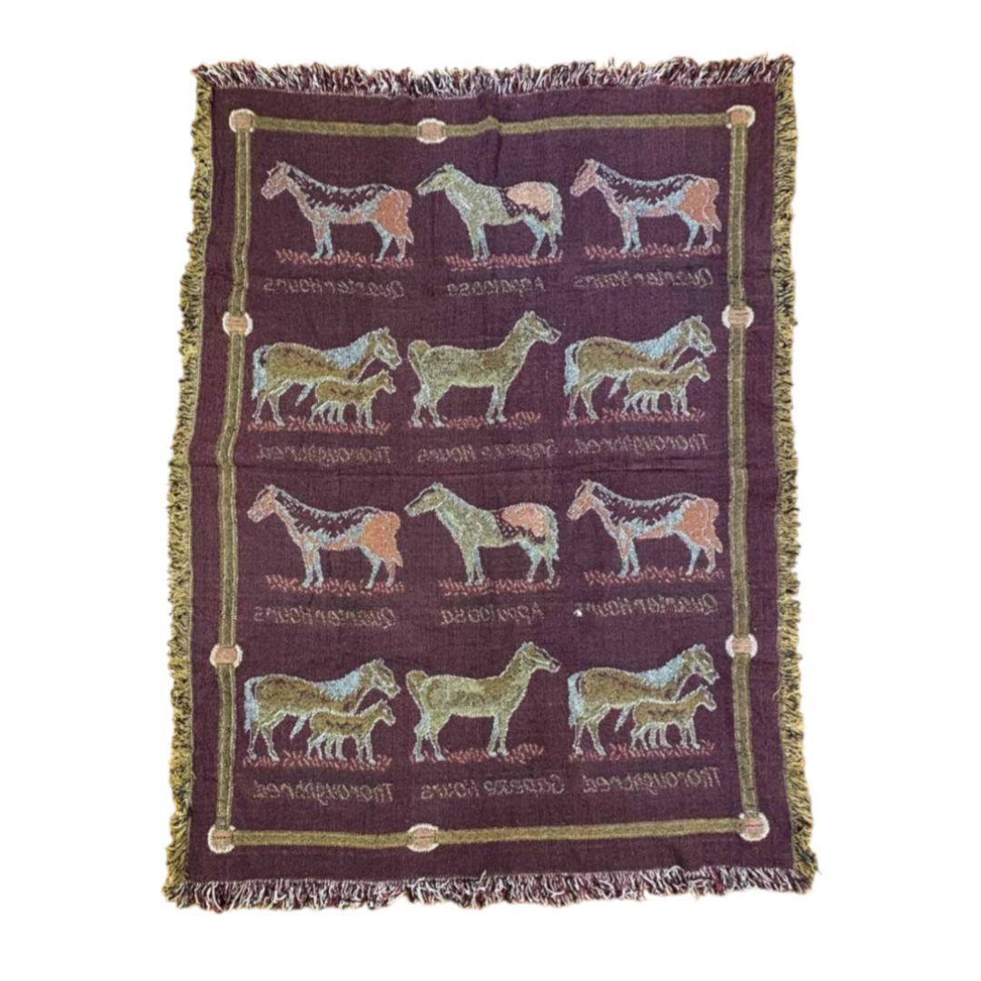 馬に乗る人物の刺繍ラグ　カーペット　ヴィンテージ 馬に乗る人物の刺繍ラグ カーペット ヴィンテージ