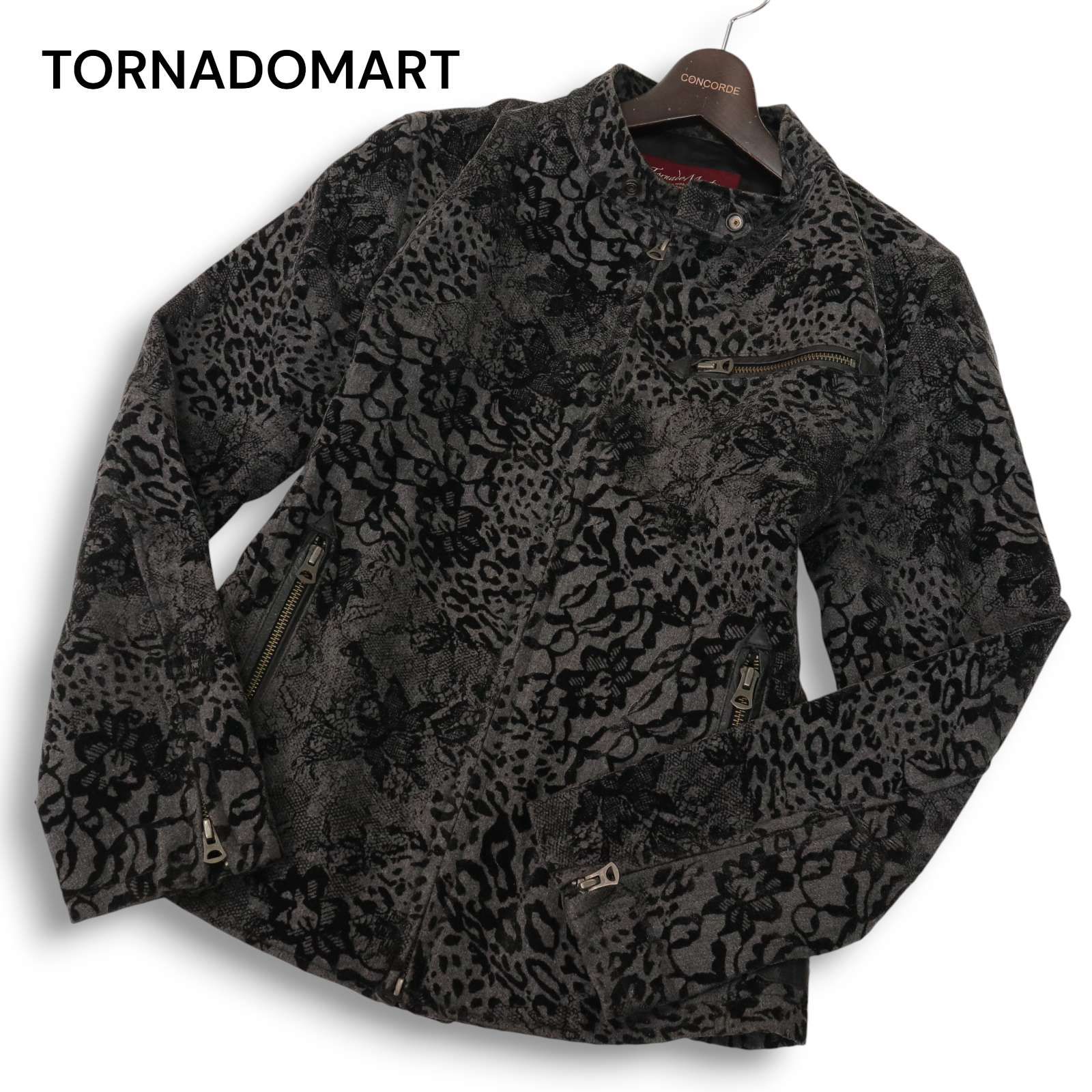 TORNADOMART トルネードマート 秋冬 フラワー-レオパード フロッキー総柄 ライダース ジャケット Sz.L メンズ 定価6万