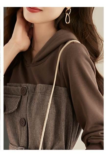 重ね着風 ドッキングワンピース ベアワンピース レトロ パーカー