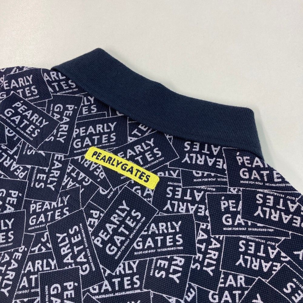 美品 近年 パーリーゲイツ ポロシャツ シアサッカー デカロゴ ゴルフ サイズ4 中古 メンズ パーリーゲイツ PEARLY GATES 半袖ポロシャツ 4(M