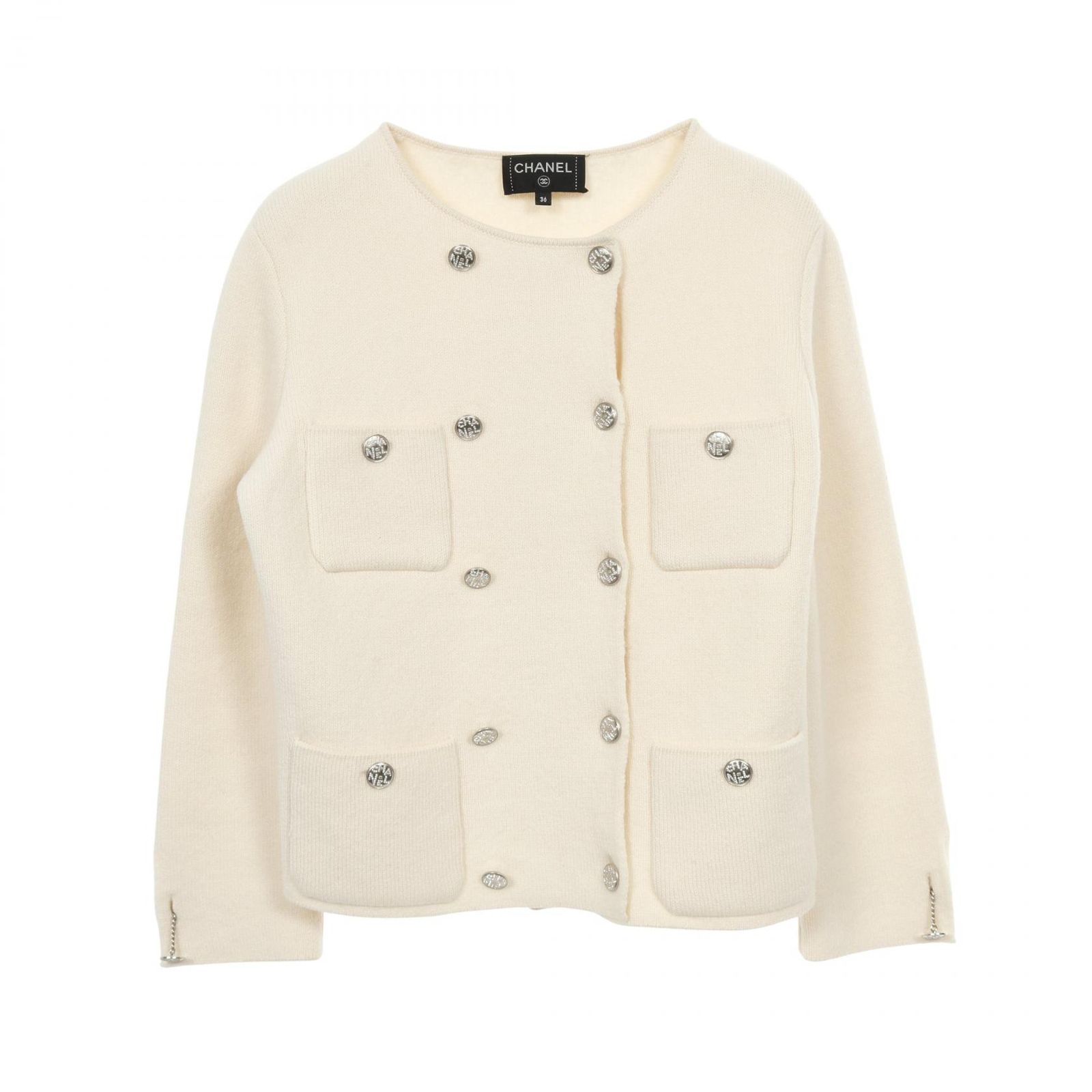 ◆ココネージュ◆送料込!【CHANEL】ジャケット コート ベージュ CHANEL シャネル ココマーク ラインストーンボタン ニット