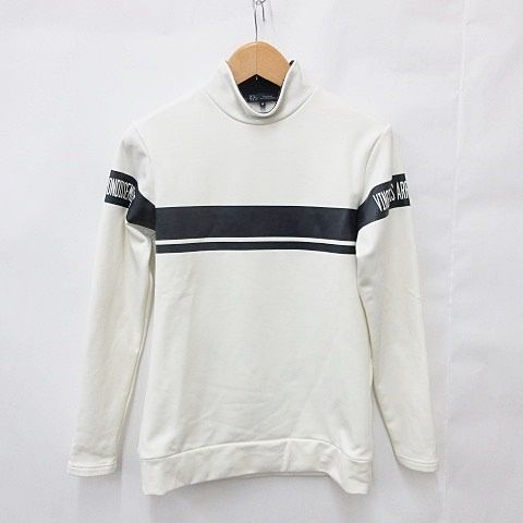 23区 オンワード樫山 GOLF ゴルフ シャツ 長袖 ハイネック モックネック プリント 裏フリース オフホワイト ネイビー 紺 M