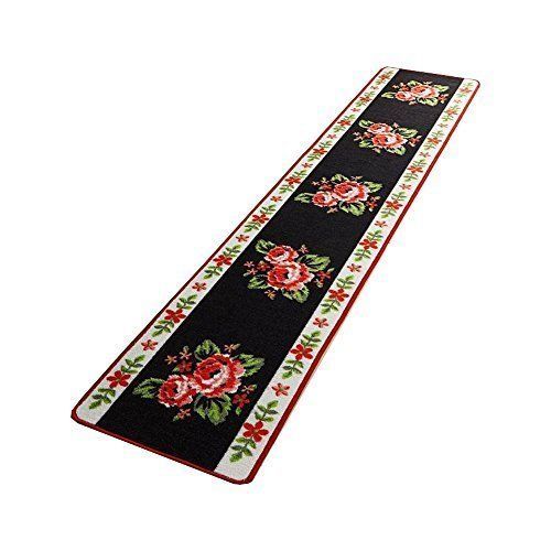 【数量限定】XE-1196 45×240cm ノワール ロングキッチンマット バラ柄