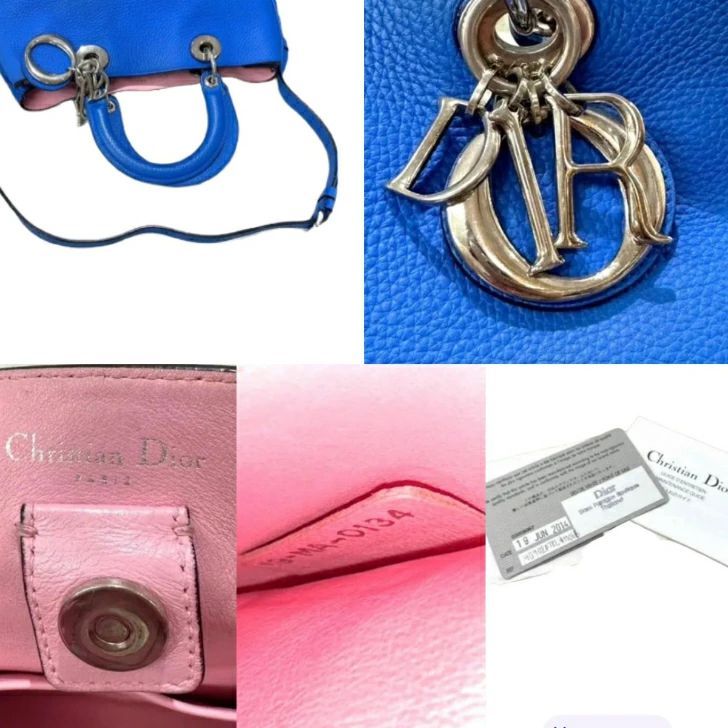 美品☆　ディオール　ディオリッシモ　2way　ハンドバッグ　青　レザー ディオール ディオリッシモ 2way ハンドバッグ 青 シルバー金具