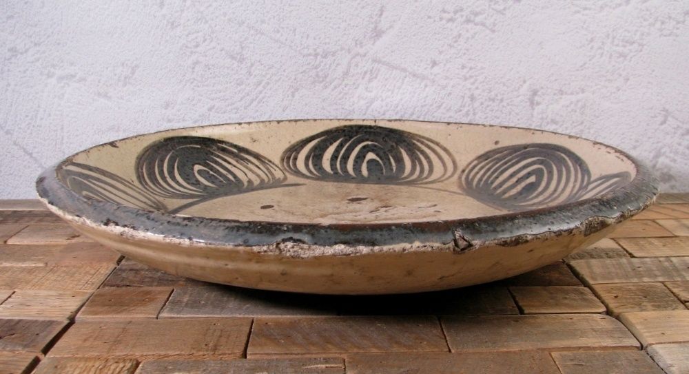 古陶磁 古瀬戸 馬の目皿 小売 石皿 幅：34cm 古民芸 江戸後期/25h018