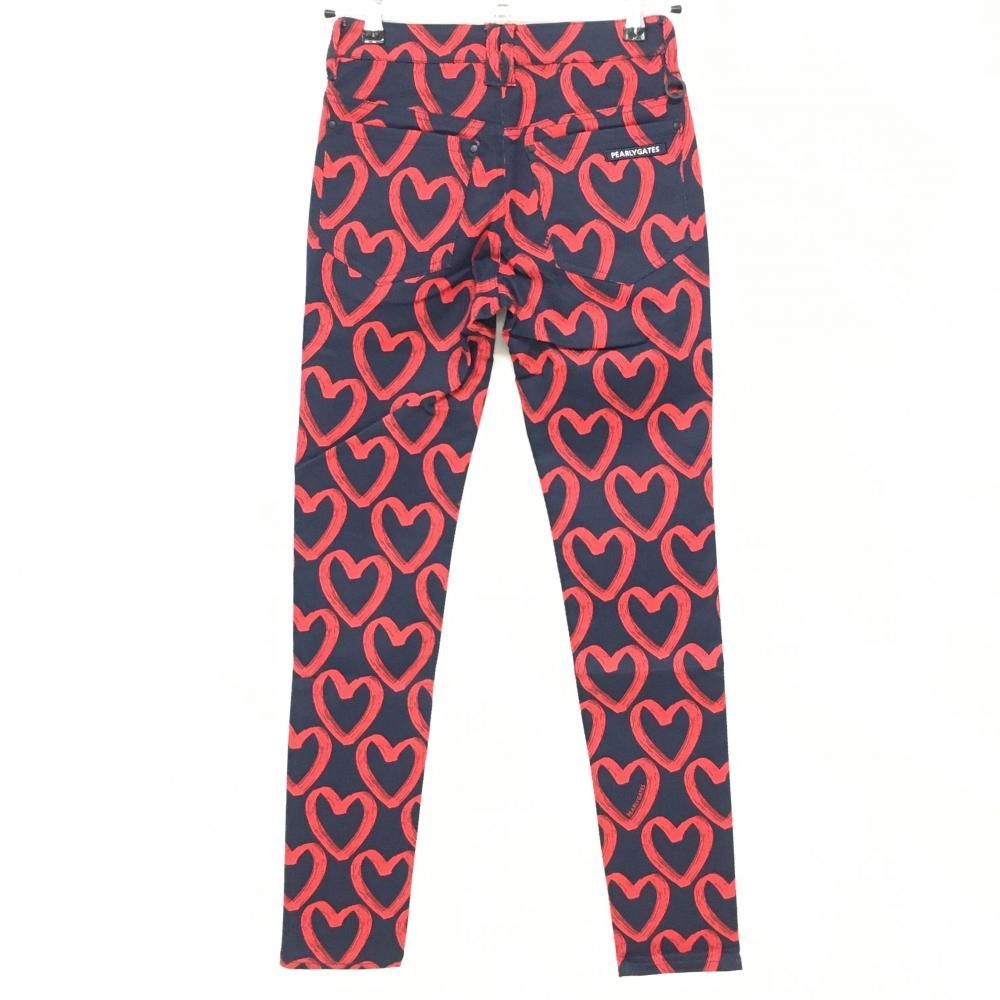 新品】パーリーゲイツ パンツ ネイビー×レッド ハート柄 ロゴ刺しゅう