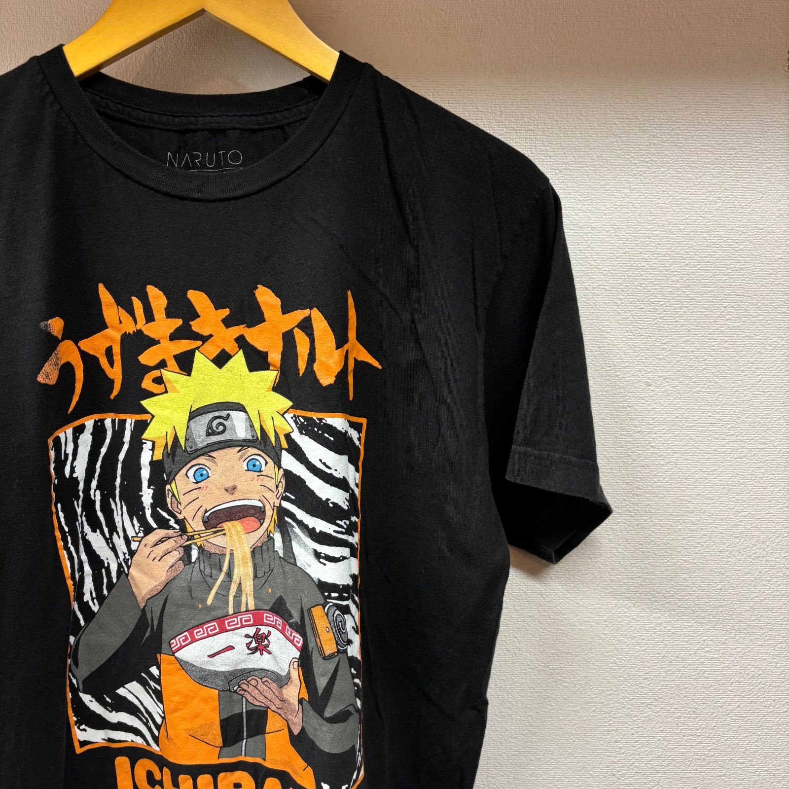 古着 L Tシャツ うずまきナルト NARUTO ラーメン一楽 クルーネック 黒 