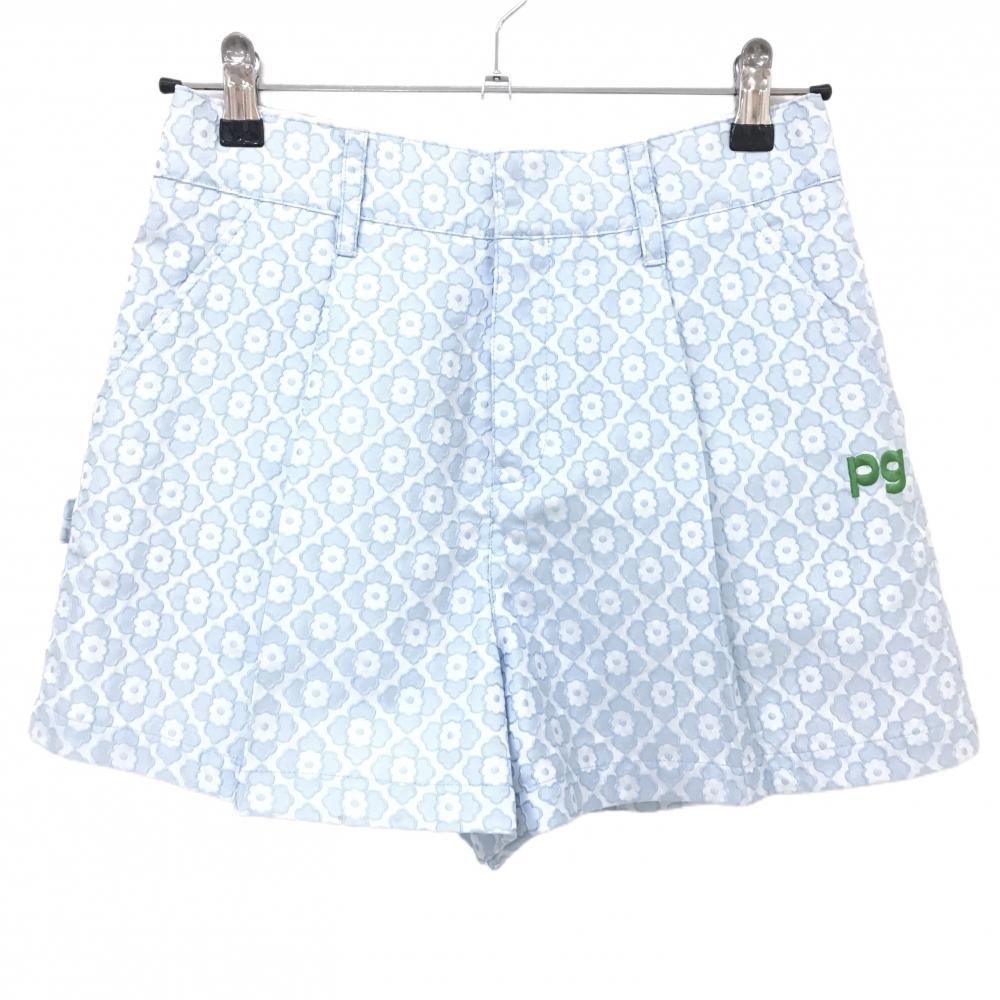 特価【美品】パーリーゲイツ キュロットスカート 白×ライトブルー 花柄 レディース 1 ゴルフウェア PEARLY GATES