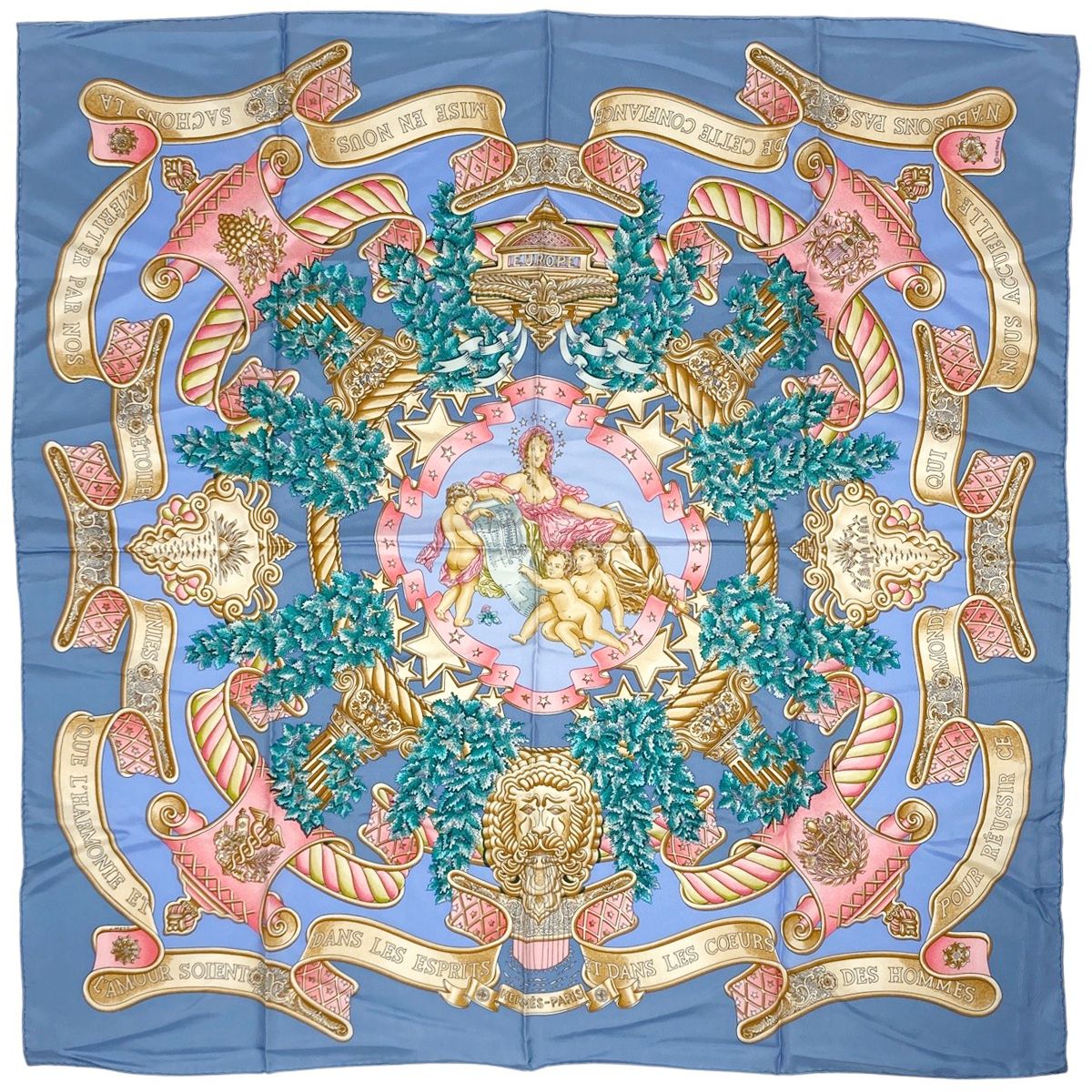 エルメス HERMES カレ 90 EUROPE ヨーロッパ スカーフ シルク ライトブルー マルチカラー レディース