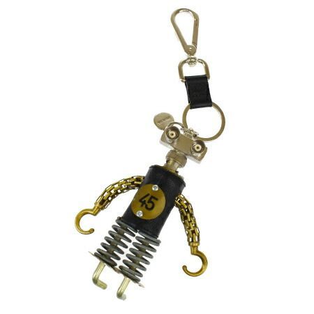 【中古】 美品 プラダ PRADA バッグチャーム キーホルダー ストラップ ロボット シルバー ブラック メタル レザー 09JE674