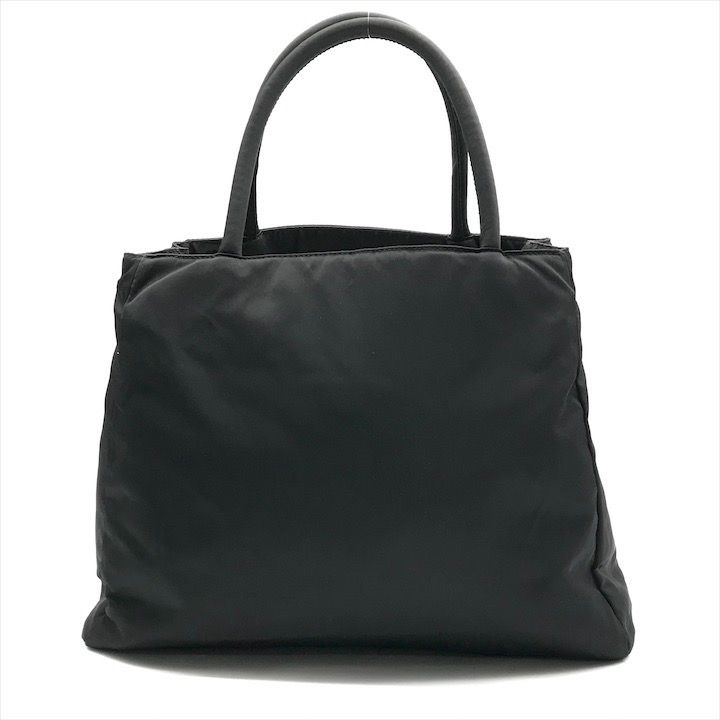 良品 プラダ ナイロン ハンド バッグ 三角プレートロゴ ブラック 黒