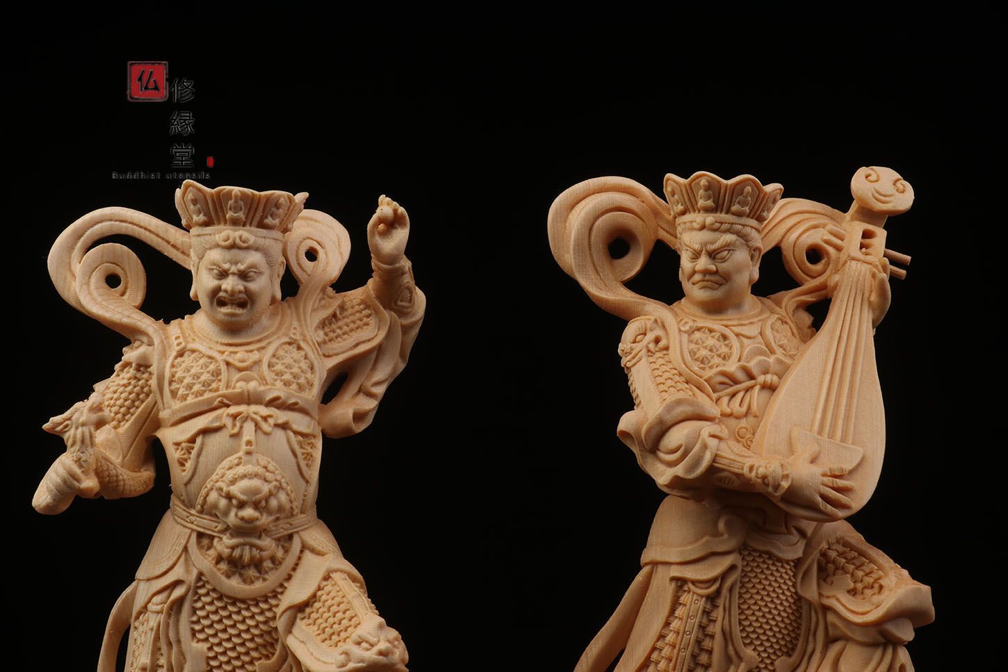 修縁堂】最高級 木彫仏像 四天王立像 彫刻 一刀彫 天然木檜材 仏師