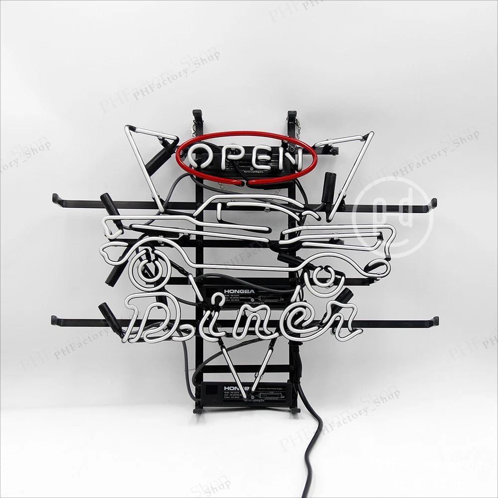 ネオン管 Car Open Diner ネオンサイン カーオープン ガレージ 店舗 ネオン看板 アメリカン雑貨 室内装飾 店舗装飾 48x38cm A256 TALLINNNEXPO_COM