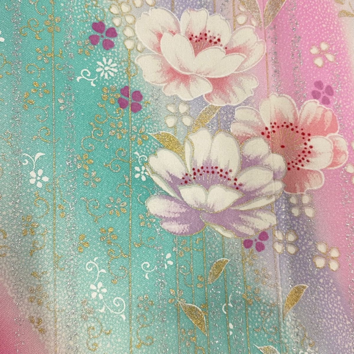 振袖 身丈157.5cm 裄丈63cm S 袷 草花 花唐草 金銀彩 ぼかし
