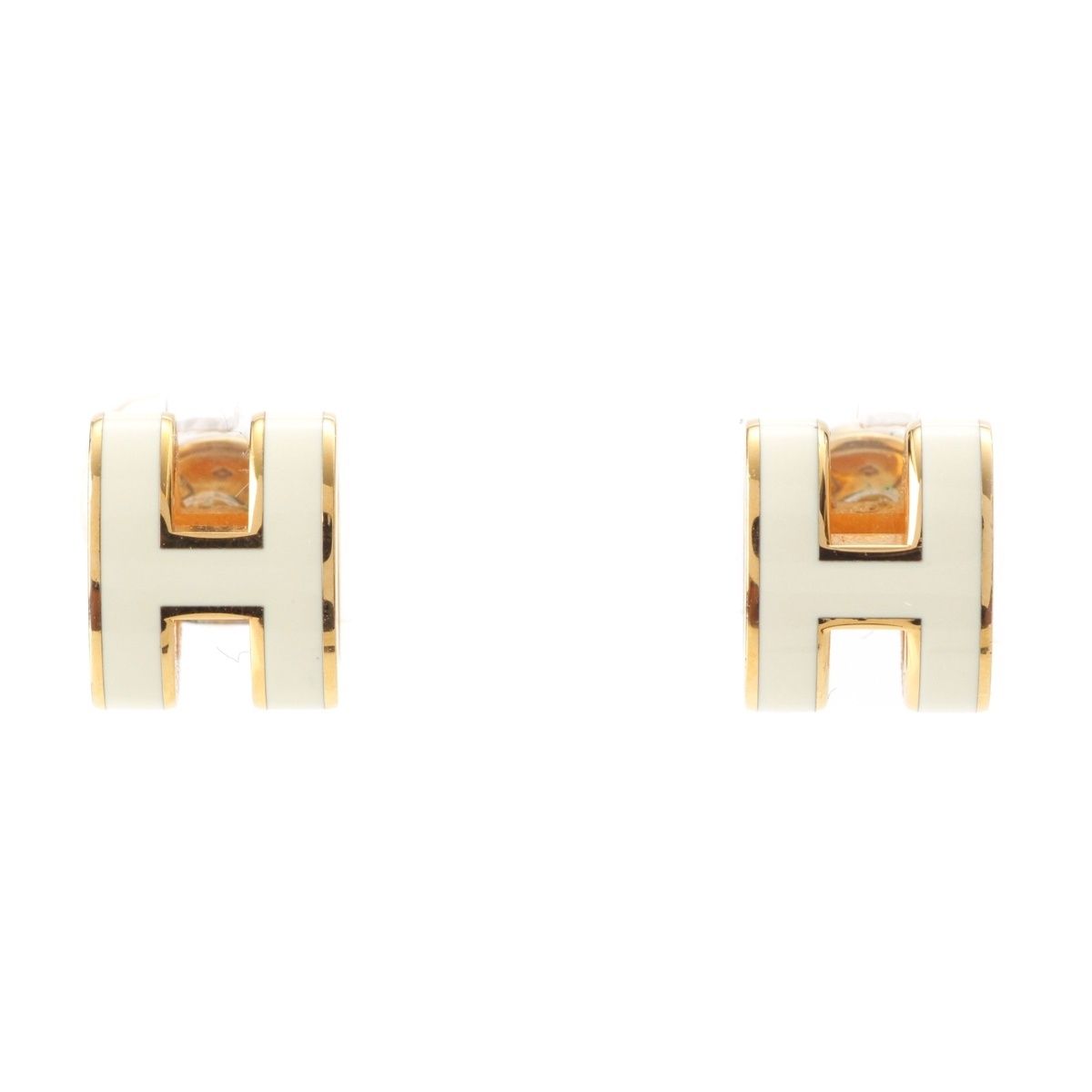 未使用 エルメス ミニポップH ピアス ホワイト ゴールド エルメス HERMES ミニ ポップH ピアス メタル ホワイト ゴールド