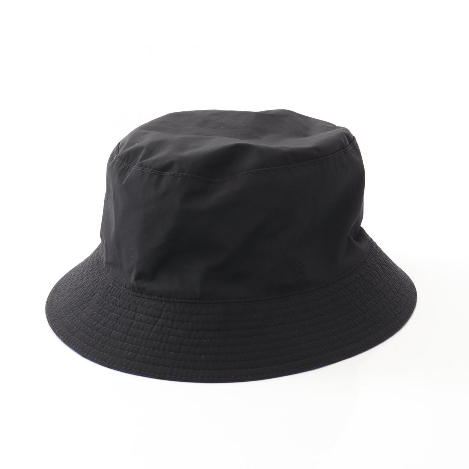 エルメス HERMES ハット バケット ブラック ブルー ナイロン リバーシブル帽子 ユニセックス Used B