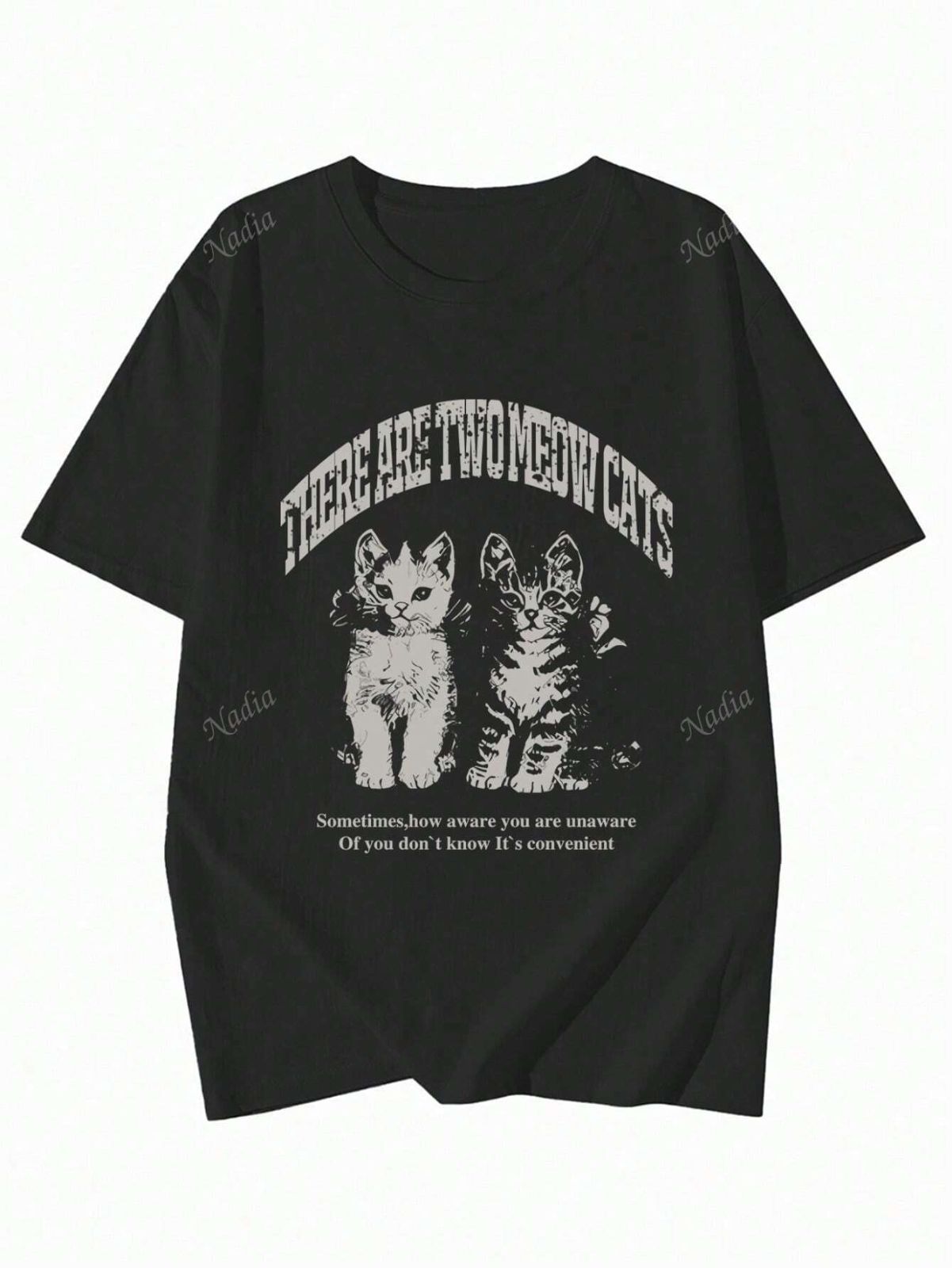 カジュアル 黒猫ロゴプリント 半袖 ルーズ コットン Tシャツ レディース コットン クルーネック ルーズカジュアル レター