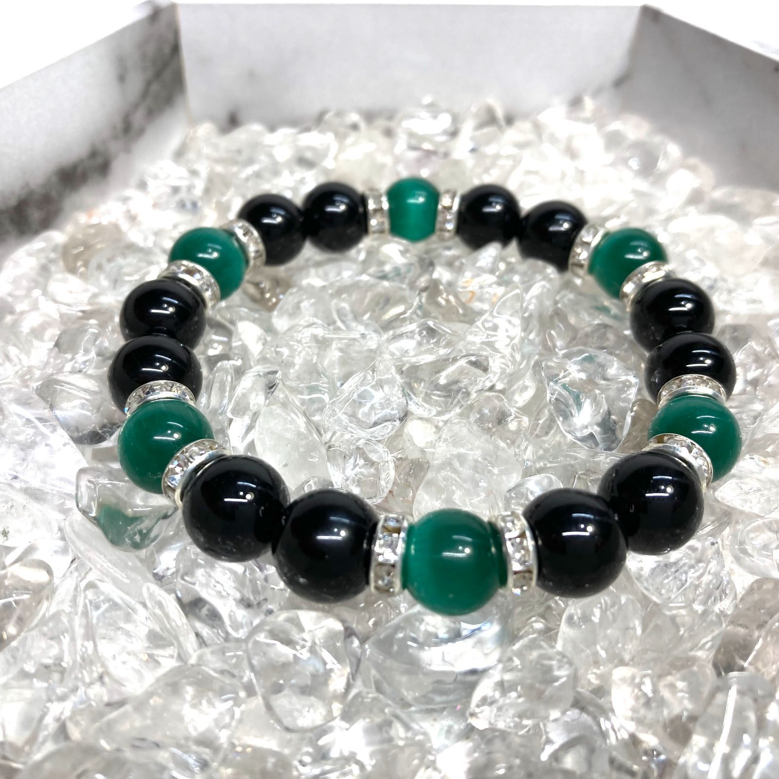 キャッツアイ(ダークグリーン) オニキス パワーストーン ブレスレット