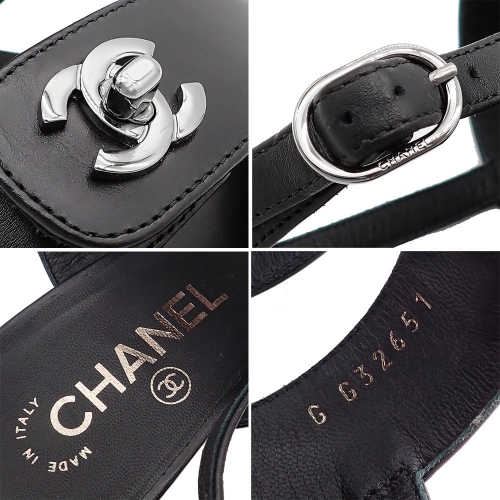  シャネル ココマーク サンダル レディース ターンロック バックストラップ レザー ブラック 37 1 2 24.5 cm G 32651 サンダル サンダル ミュール