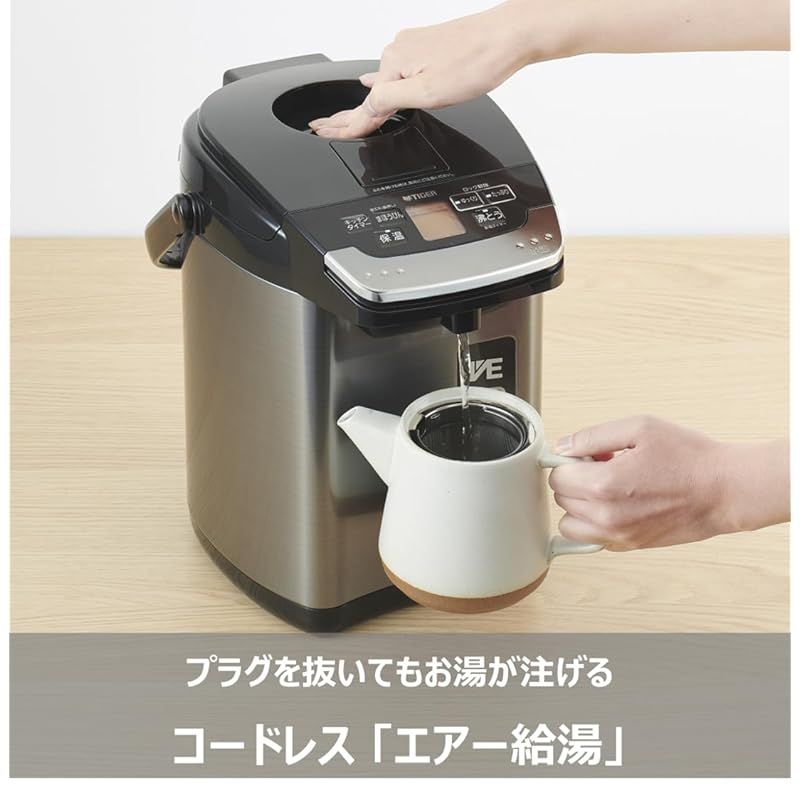 タイガー魔法瓶 TIGER 電気ポット 蒸気レス 節電VE 安心 安全構造 お湯計量機能付き とく子さん 3L ブラック PIG-H300K WWW_KANDAIZUMI_COM
