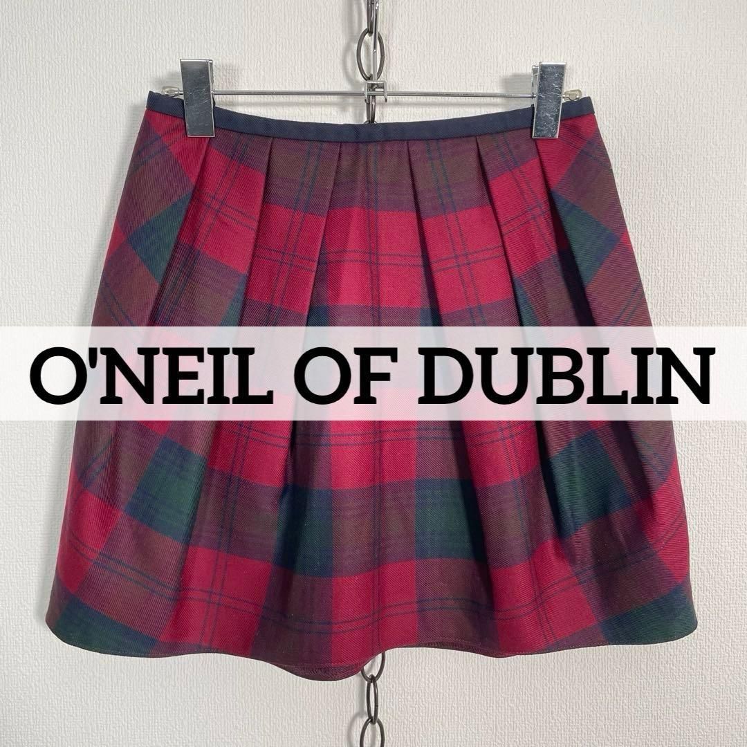 アイルランド製 O NEIL of DUBLIN タータンチェック プリーツミニスカート ウール オニールオブダブリン US6 Mサイズ程度 レッド系