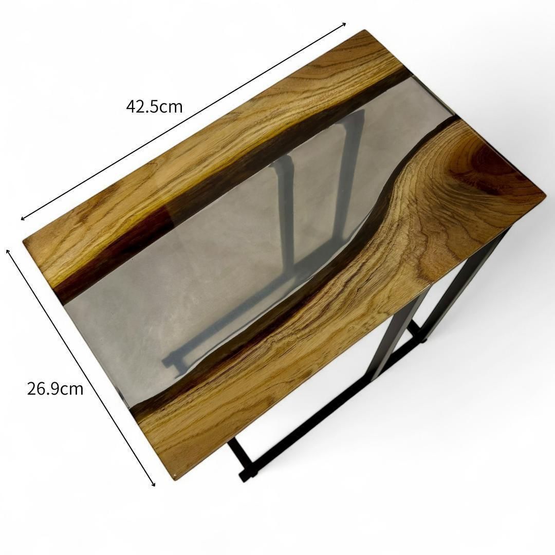 サイドテーブル レジン アイアン 木製 一枚板 おしゃれ コの字 ベッド