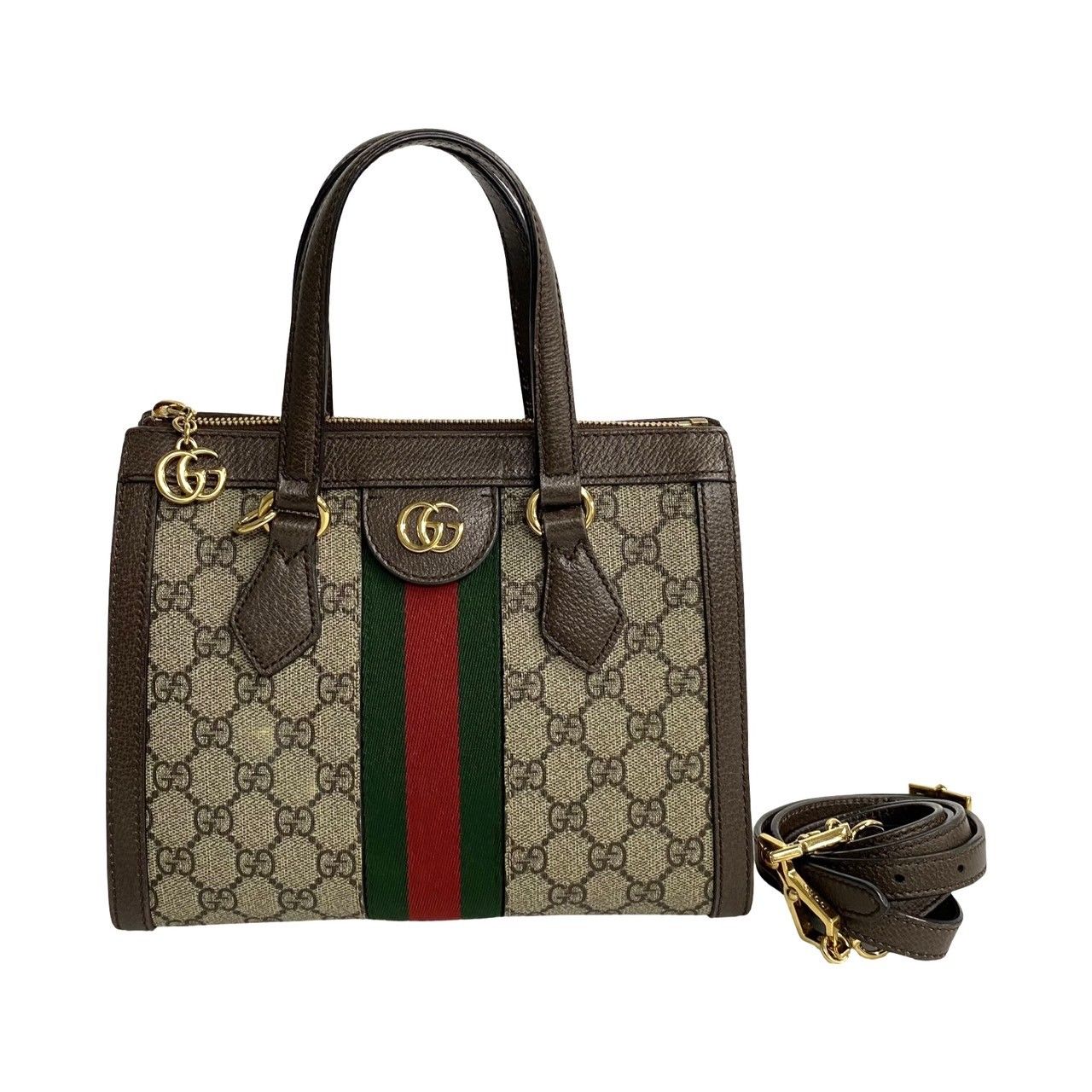 定率割引 西日本 美品 極 GUCCI レザー 総柄 金具 ロゴ GG オフィディア グッチ バッグ