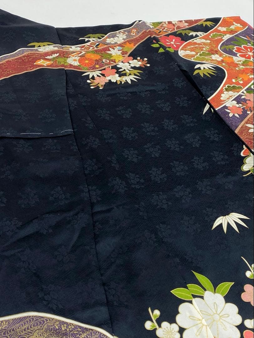 振袖 仮絵羽 青柳 刺繍 金駒 金彩 紋意匠 正絹 未仕立て品 八掛付